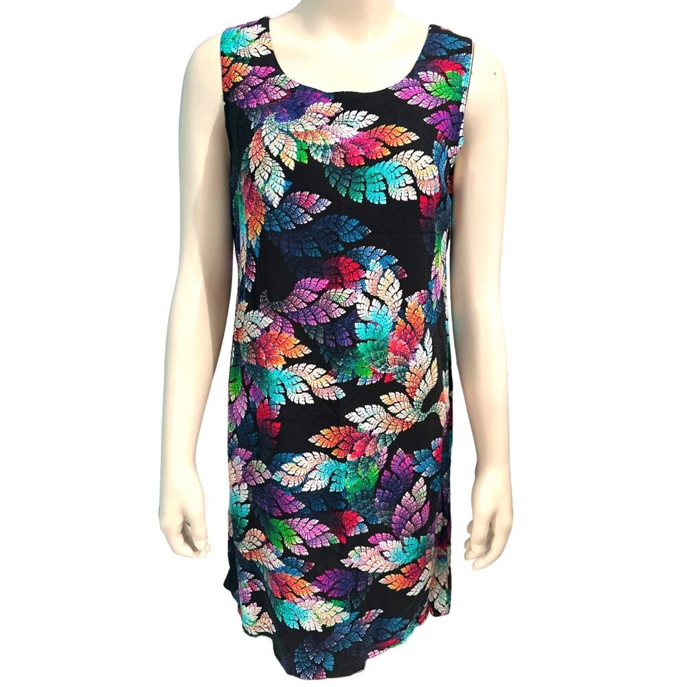CCC Sleeveless Metallic Multi Color Feather Print Thin Sheer Dress Size Medium